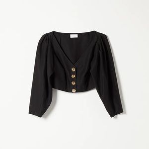 Who What Wear Brynn Washed Canvas Top With Buttons Black